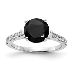 Cheryl M Sterling Silver Rhodium-plated Polished Black and White CZ Ring