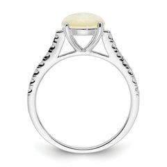 Cheryl M Sterling Silver Rhodium-plated Polished Lab Created Opal and CZ Ring