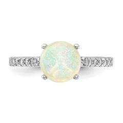 Cheryl M Sterling Silver Rhodium-plated Polished Lab Created Opal and CZ Ring