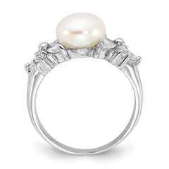 Cheryl M Sterling Silver Rhodium-plated Polished CZ and Freshwater Cultured Pearl Ring