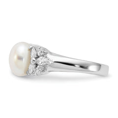Cheryl M Sterling Silver Rhodium-plated Polished CZ and Freshwater Cultured Pearl Ring