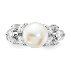 Cheryl M Sterling Silver Rhodium-plated Polished CZ and Freshwater Cultured Pearl Ring