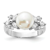 Cheryl M Sterling Silver Rhodium-plated Polished CZ and Freshwater Cultured Pearl Ring