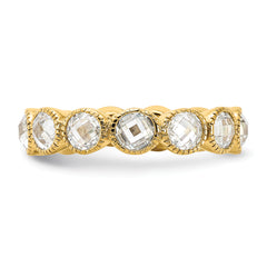 Cheryl M Sterling Silver Gold-plated Polished and Beaded Round CZ Ring