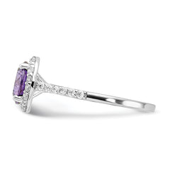 Cheryl M Sterling Silver Rhodium-plated Polished Purple and White CZ Round Halo Ring