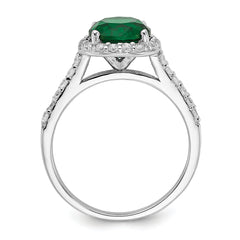 Cheryl M Sterling Silver Rhodium-plated Polished Green Glass and CZ Round Halo Ring