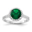 Cheryl M Sterling Silver Rhodium-plated Polished Green Glass and CZ Round Halo Ring