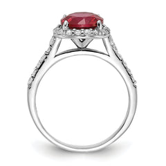 Cheryl M Sterling Silver Rhodium-plated Polished Lab Created Ruby and CZ Round Halo Ring