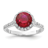 Cheryl M Sterling Silver Rhodium-plated Polished Lab Created Ruby and CZ Round Halo Ring