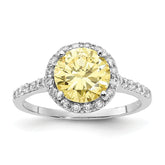 Cheryl M Sterling Silver Rhodium-plated Polished Yellow and White CZ Round Halo Ring