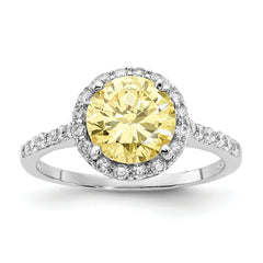 Cheryl M Sterling Silver Rhodium-plated Polished Yellow and White CZ Round Halo Ring