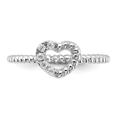 Cheryl M Sterling Silver Rhodium-plated Polished and Twisted CZ Heart Ring