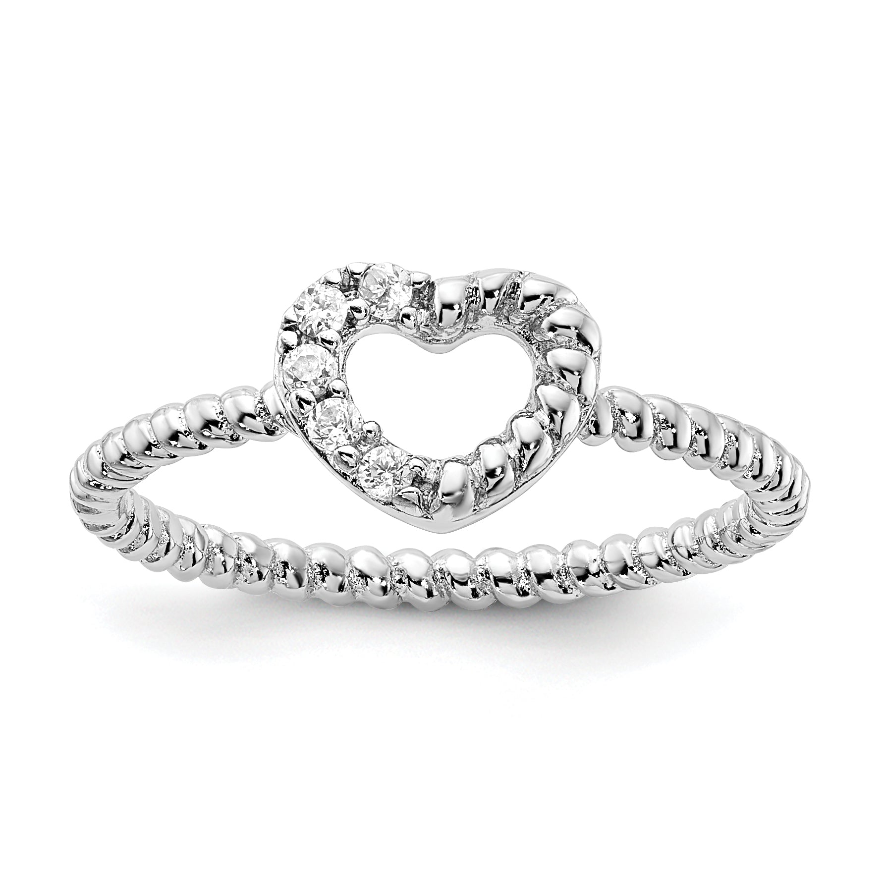 Cheryl M Sterling Silver Rhodium-plated Polished and Twisted CZ Heart Ring
