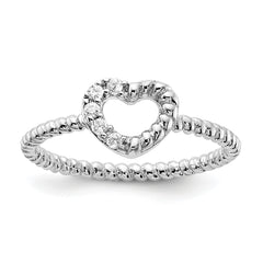 Cheryl M Sterling Silver Rhodium-plated Polished and Twisted CZ Heart Ring