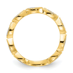 Cheryl M Sterling Silver Gold-plated Polished and Beaded Navette CZ Ring