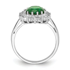 Cheryl M Sterling Silver Rhodium-plated Polished Green Glass and CZ Oval Halo Ring