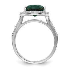 Cheryl M Sterling Silver Rhodium-plated Polished Green Glass and CZ Teardrop Halo Ring