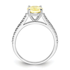 Cheryl M Sterling Silver Rhodium-plated Polished Oval Yellow and White CZ Ring