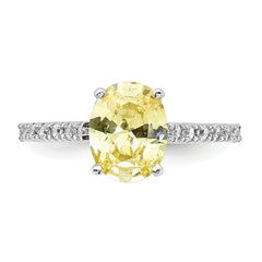 Cheryl M Sterling Silver Rhodium-plated Polished Oval Yellow and White CZ Ring