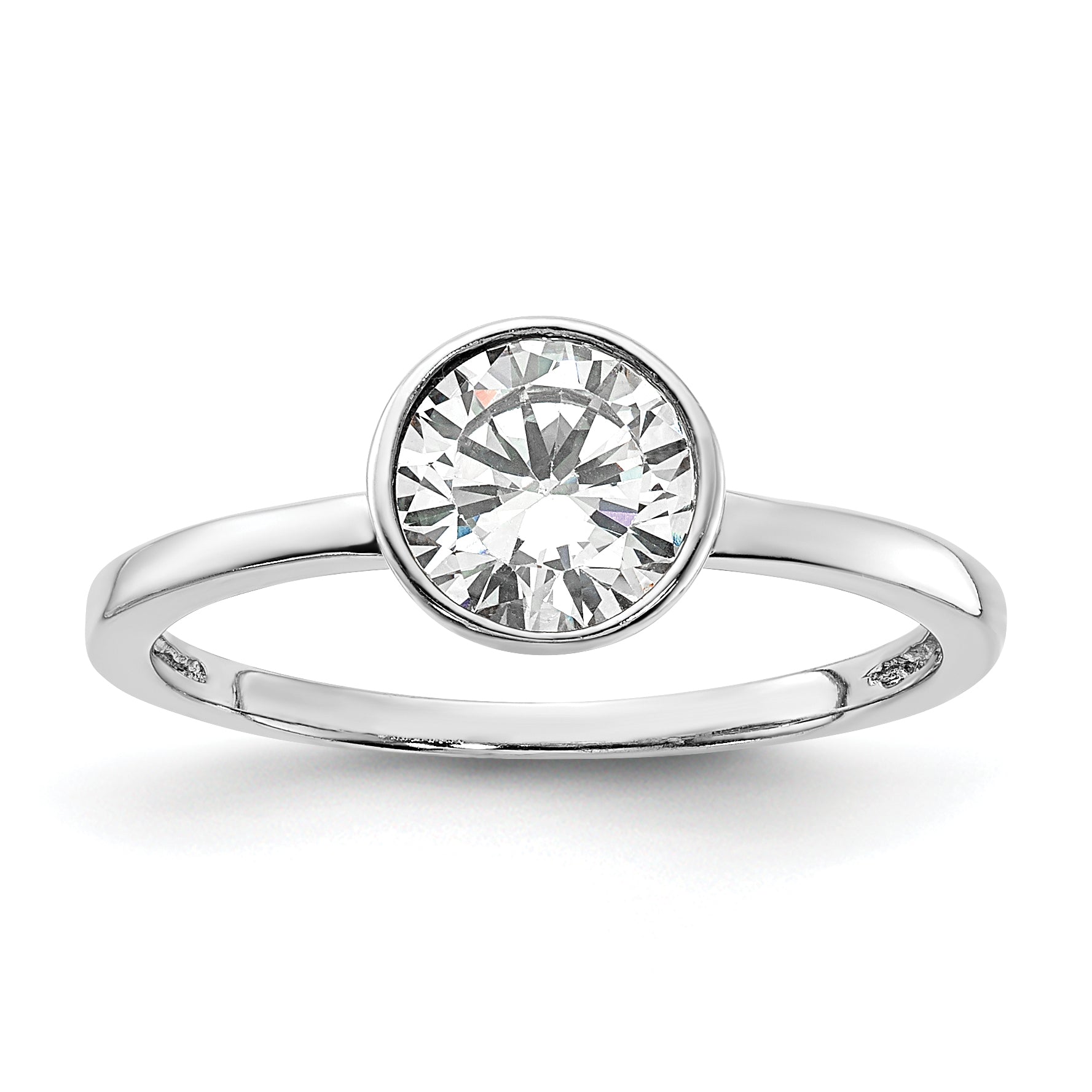 Cheryl M Sterling Silver Rhodium-plated Polished Bezel Set CZ Ring