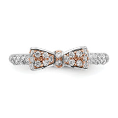 Cheryl M Sterling Silver Rhodium and Rose Gold-plated Polished CZ Bow Ring