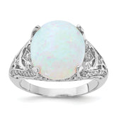 Cheryl M Sterling Silver Rhodium-plated Polished Oval Lab Created Opal and CZ Ring