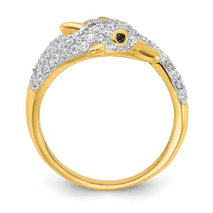 Cheryl M Sterling Silver Gold-plated Polished Pave Black and White CZ Dolphin Ring