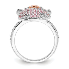 Cheryl M Sterling Silver Rhodium and Rose Gold-plated Polished Multicolor CZ Pig Ring