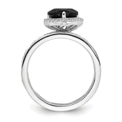 Cheryl M Sterling Silver Rhodium-plated Polished Black and White CZ Teardrop Halo 3 Ring Set