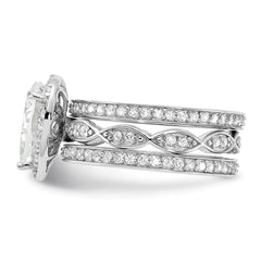 Cheryl M Sterling Silver Rhodium-plated Polished CZ Teardrop Halo 3 Ring Set