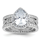 Cheryl M Sterling Silver Rhodium-plated Polished CZ Teardrop Halo 3 Ring Set