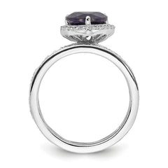 Cheryl M Sterling Silver Rhodium-plated Polished Lab Created Sapphire and CZ Teardrop Halo 3 Ring Set