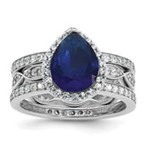 Cheryl M Sterling Silver Rhodium-plated Polished Lab Created Sapphire and CZ Teardrop Halo 3 Ring Set