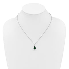 Cheryl M Sterling Silver Rhodium-plated Polished CZ and Green Glass Teardrop 18 Inch Necklace