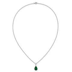 Cheryl M Sterling Silver Rhodium-plated Polished CZ and Green Glass Teardrop 18 Inch Necklace