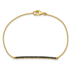 Cheryl M Sterling Silver Hematite and Gold-plated Polished and Beaded Black CZ Bar 7 Inch Bracelet