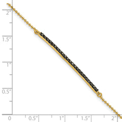 Cheryl M Sterling Silver Hematite and Gold-plated Polished and Beaded Black CZ Bar 7 Inch Bracelet