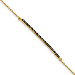 Cheryl M Sterling Silver Hematite and Gold-plated Polished and Beaded Black CZ Bar 7 Inch Bracelet