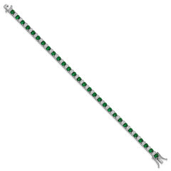 Cheryl M Sterling Silver Rhodium-plated Polished Green Glass and CZ 7.25 Inch Bracelet