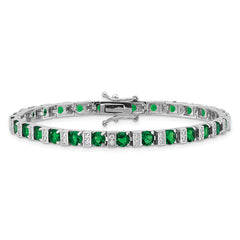 Cheryl M Sterling Silver Rhodium-plated Polished Green Glass and CZ 7.25 Inch Bracelet