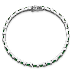 Cheryl M Sterling Silver Rhodium-plated Polished Green Glass and CZ 7.25 Inch Bracelet