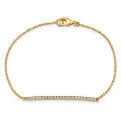 Cheryl M Sterling Silver Gold-plated Polished and Beaded CZ Bar 7 Inch Bracelet