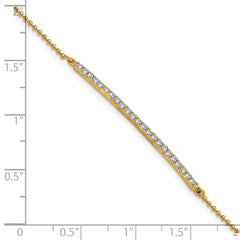 Cheryl M Sterling Silver Gold-plated Polished and Beaded CZ Bar 7 Inch Bracelet