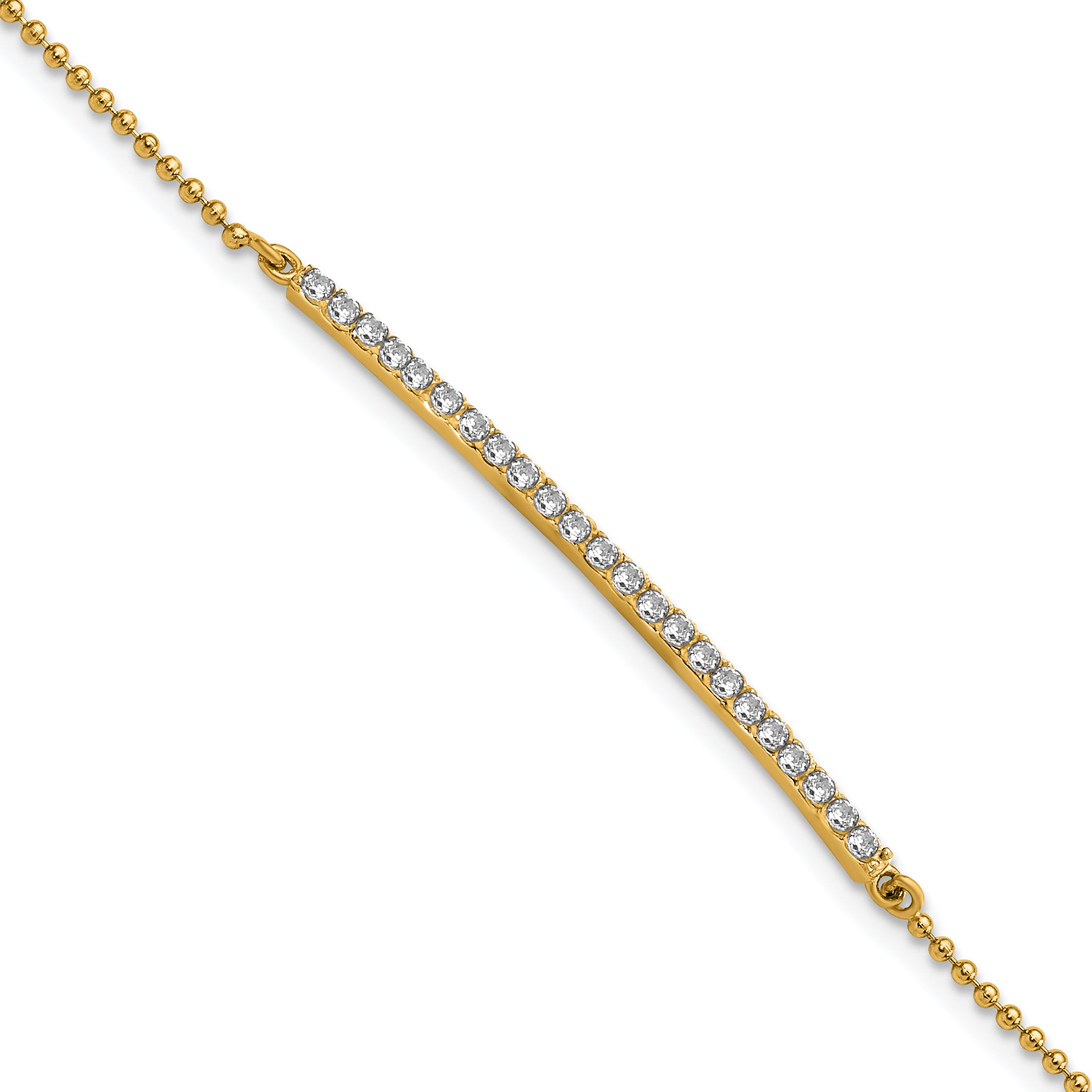 Cheryl M Sterling Silver Gold-plated Polished and Beaded CZ Bar 7 Inch Bracelet