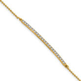 Cheryl M Sterling Silver Gold-plated Polished and Beaded CZ Bar 7 Inch Bracelet