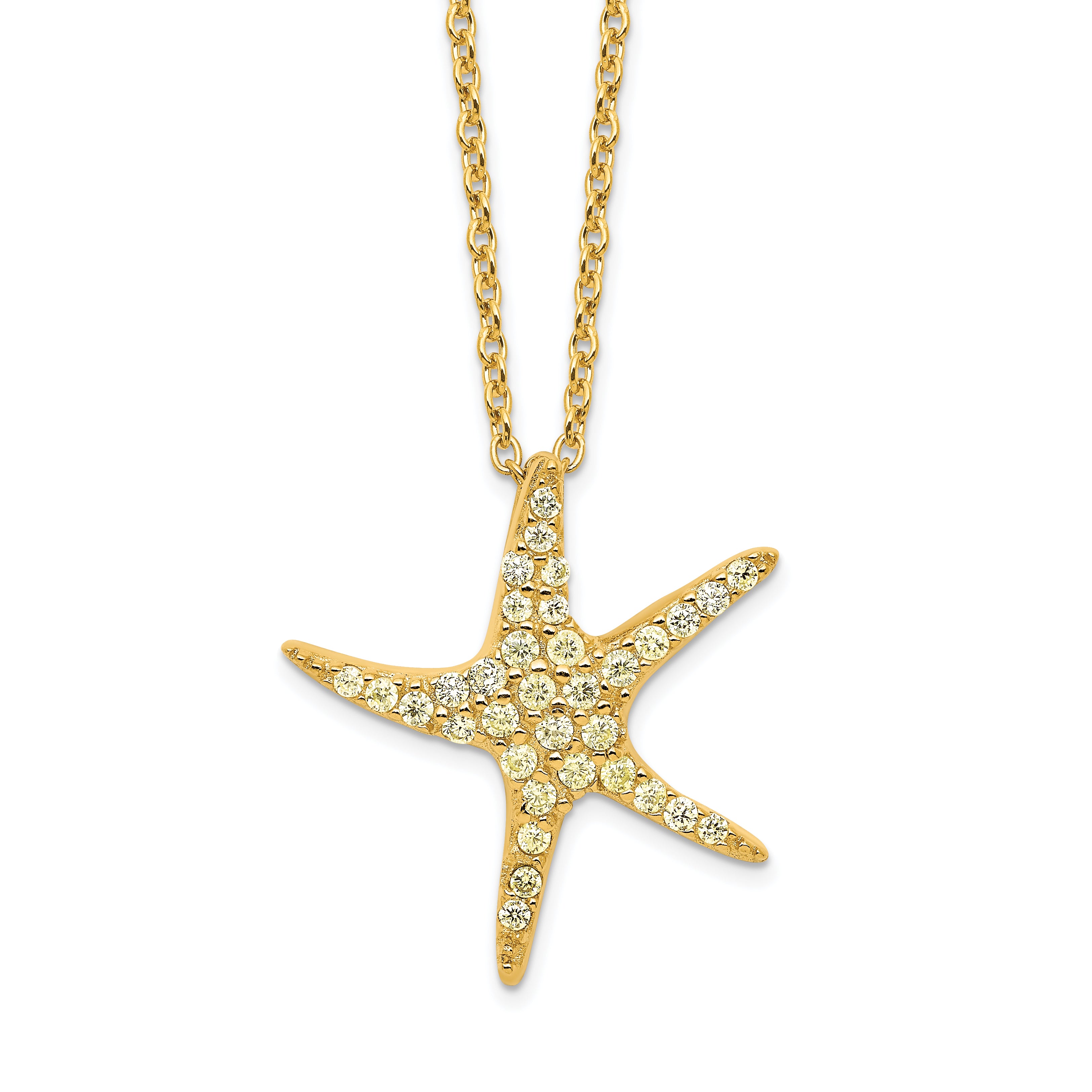 Cheryl M Sterling Silver Gold-plated Polished Yellow CZ Starfish 16 Inch with 2 Inch Extension Necklace