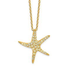 Cheryl M Sterling Silver Gold-plated Polished Yellow CZ Starfish 16 Inch with 2 Inch Extension Necklace