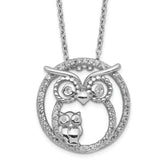 Cheryl M Sterling Silver Rhodium-plated Polished CZ Owls 16 Inch with 2 Inch Extension Necklace