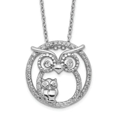 Cheryl M Sterling Silver Rhodium-plated Polished CZ Owls 16 Inch with 2 Inch Extension Necklace