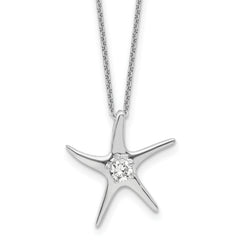 Cheryl M Sterling Silver Rhodium-plated Polished CZ Starfish 16 Inch with 2 Inch Extension Necklace